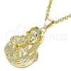 Oro Laminado Religious Pendant, Gold Filled Style Caridad del Cobre Design, Polished, Golden Finish, 05.213.0103