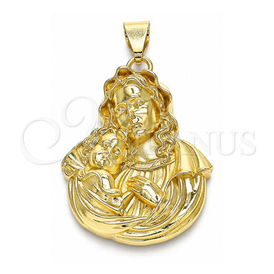 Oro Laminado Religious Pendant, Gold Filled Style Caridad del Cobre Design, Polished, Golden Finish, 05.213.0103