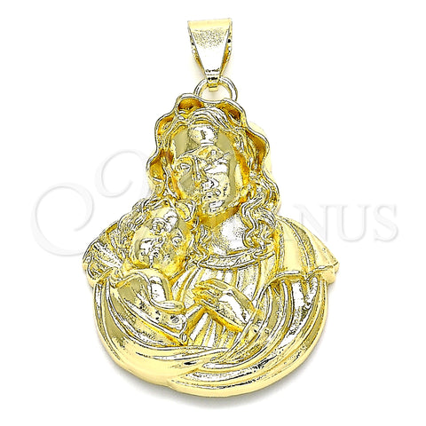 Oro Laminado Religious Pendant, Gold Filled Style Caridad del Cobre Design, Polished, Golden Finish, 05.213.0103