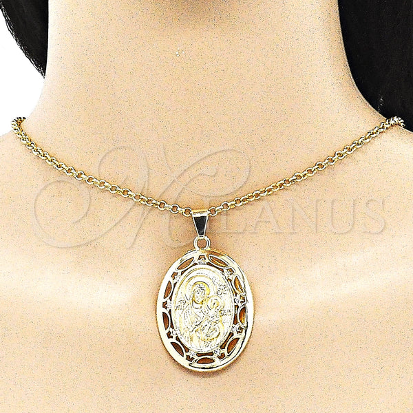 Gold Filled Pendant — Religious Pendant Caridad del Cobre Design with White — alternate product view — SKU 141269 | Oro Laminado dije — Religious Pendant Caridad del Cobre diseño with blanco — SKU 141269