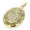 Oro Laminado Religious Pendant, Gold Filled Style Caridad del Cobre Design, with White Crystal, Polished, Golden Finish, 05.213.0104