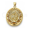 Oro Laminado Religious Pendant, Gold Filled Style Caridad del Cobre Design, with White Crystal, Polished, Golden Finish, 05.213.0104