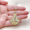 Oro Laminado Religious Pendant, Gold Filled Style Caridad del Cobre Design, Polished, Golden Finish, 05.213.0106