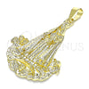 Oro Laminado Religious Pendant, Gold Filled Style Caridad del Cobre Design, Polished, Golden Finish, 05.213.0106