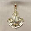 Oro Laminado Religious Pendant, Gold Filled Style Caridad del Cobre Design, Polished, Golden Finish, 05.213.0106