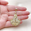 Oro Laminado Religious Pendant, Gold Filled Style Caridad del Cobre Design, Polished, Golden Finish, 05.213.0106