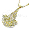 Oro Laminado Religious Pendant, Gold Filled Style Caridad del Cobre Design, Polished, Golden Finish, 05.213.0106