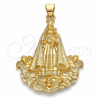 Oro Laminado Religious Pendant, Gold Filled Style Caridad del Cobre Design, Polished, Golden Finish, 05.213.0106