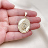 Oro Laminado Religious Pendant, Gold Filled Style Guadalupe Design, Diamond Cutting Finish, Golden Finish, 05.213.0107