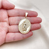 Oro Laminado Religious Pendant, Gold Filled Style Guadalupe Design, Diamond Cutting Finish, Golden Finish, 05.213.0107