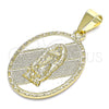 Oro Laminado Religious Pendant, Gold Filled Style Guadalupe Design, Diamond Cutting Finish, Golden Finish, 05.213.0107