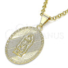 Oro Laminado Religious Pendant, Gold Filled Style Guadalupe Design, Diamond Cutting Finish, Golden Finish, 05.213.0107
