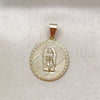 Oro Laminado Religious Pendant, Gold Filled Style Guadalupe Design, Diamond Cutting Finish, Golden Finish, 05.213.0107