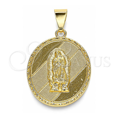 Oro Laminado Religious Pendant, Gold Filled Style Guadalupe Design, Diamond Cutting Finish, Golden Finish, 05.213.0107