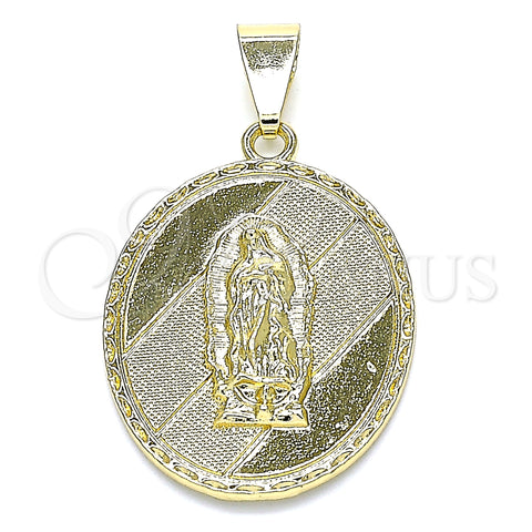 Oro Laminado Religious Pendant, Gold Filled Style Guadalupe Design, Diamond Cutting Finish, Golden Finish, 05.213.0107