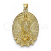 Oro Laminado Religious Pendant, Gold Filled Style Guadalupe and Flower Design, Diamond Cutting Finish, Golden Finish, 05.213.0108