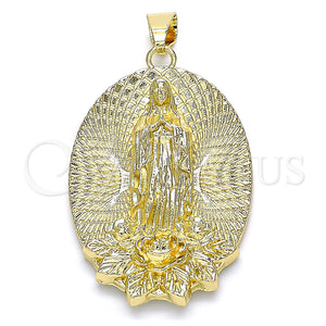 Gold Filled Pendant — Religious Pendant Guadalupe and Flower Design Diamond Cutting — main product view — SKU 141273 | Oro Laminado dije — Religious Pendant Guadalupe and flor diseño Diamond Cutting — SKU 141273