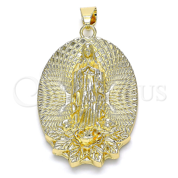 Gold Filled Pendant — Religious Pendant Guadalupe and Flower Design Diamond Cutting — main product view — SKU 141273 | Oro Laminado dije — Religious Pendant Guadalupe and flor diseño Diamond Cutting — SKU 141273