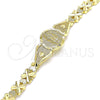 Oro Laminado Fancy Bracelet, Gold Filled Style Guadalupe and Heart Design, Diamond Cutting Finish, Golden Finish, 03.100.0068.08 (07 MM Thickness, 8 Inches Length)