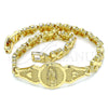 Oro Laminado Fancy Bracelet, Gold Filled Style Guadalupe and Heart Design, Diamond Cutting Finish, Golden Finish, 03.100.0068.08 (07 MM Thickness, 8 Inches Length)
