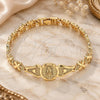 Oro Laminado Fancy Bracelet, Gold Filled Style Guadalupe and Heart Design, Diamond Cutting Finish, Golden Finish, 03.100.0068.08 (07 MM Thickness, 8 Inches Length)