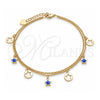 Oro Laminado Charm Anklet , Gold Filled Style Star Design, Blue Enamel Finish, Golden Finish, 03.213.0125.10 (02 MM Thickness, 10 Inches Length)