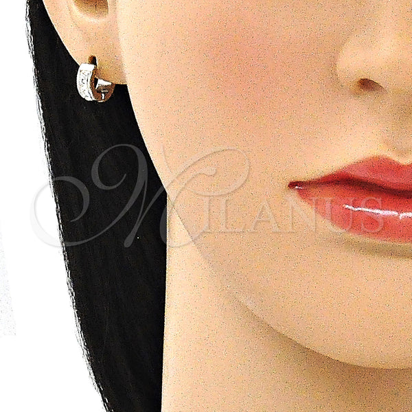 Stainless Steel Hoop Earrings — Huggie Hoop with White Crystal Polished 02. — alternate product view — SKU 141284 | Acero Inoxidable aretes de aro — Huggie Hoop with cristal blanco pulido 02. — SKU 141284
