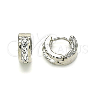 Stainless Steel Hoop Earrings — Huggie Hoop with White Crystal Polished 02. — main product view — SKU 141284 | Acero Inoxidable aretes de aro — Huggie Hoop with cristal blanco pulido 02. — SKU 141284