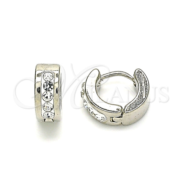 Stainless Steel Hoop Earrings — Huggie Hoop with White Crystal Polished 02. — main product view — SKU 141284 | Acero Inoxidable aretes de aro — Huggie Hoop with cristal blanco pulido 02. — SKU 141284