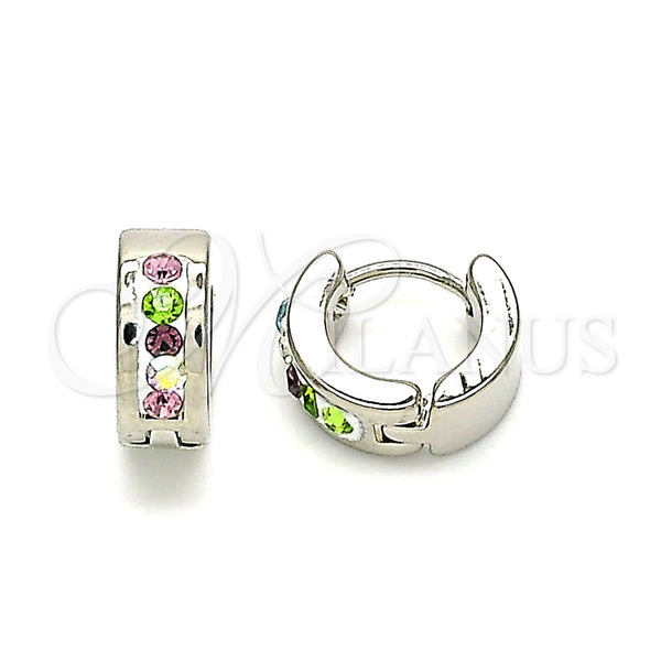 Stainless Steel Hoop Earrings — Huggie Hoop with Multicolor Crystal Polished 02. — main product view — SKU 141286 | Acero Inoxidable aretes de aro — Huggie Hoop with Multicolor cristal pulido 02. — SKU 141286