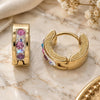 Stainless Steel Huggie Hoop, with Multicolor Crystal, Polished, Golden Finish, 02.230.0043.3.10