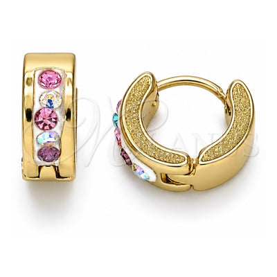 Stainless Steel Huggie Hoop, with Multicolor Crystal, Polished, Golden Finish, 02.230.0043.3.10