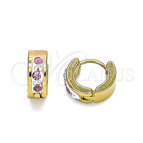 Stainless Steel Hoop Earrings — Huggie Hoop with Multicolor Crystal Polished 02. — main product view — SKU 141287 | Acero Inoxidable aretes de aro — Huggie Hoop with Multicolor cristal pulido 02. — SKU 141287