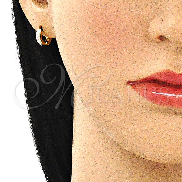 Stainless Steel Hoop Earrings — Huggie Hoop with White Crystal Polished 02. — alternate product view — SKU 141288 | Acero Inoxidable aretes de aro — Huggie Hoop with cristal blanco pulido 02. — SKU 141288