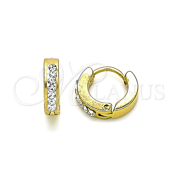 Stainless Steel Hoop Earrings — Huggie Hoop with White Crystal Polished 02. — main product view — SKU 141288 | Acero Inoxidable aretes de aro — Huggie Hoop with cristal blanco pulido 02. — SKU 141288