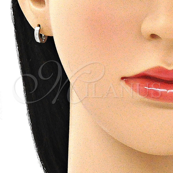 Stainless Steel Hoop Earrings — Huggie Hoop with White Crystal Polished 02. — alternate product view — SKU 141289 | Acero Inoxidable aretes de aro — Huggie Hoop with cristal blanco pulido 02. — SKU 141289
