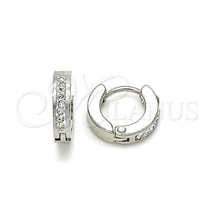 Stainless Steel Hoop Earrings — Huggie Hoop with White Crystal Polished 02. — main product view — SKU 141289 | Acero Inoxidable aretes de aro — Huggie Hoop with cristal blanco pulido 02. — SKU 141289
