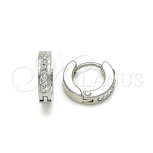 Stainless Steel Hoop Earrings — Huggie Hoop with White Crystal Polished 02. — main product view — SKU 141289 | Acero Inoxidable aretes de aro — Huggie Hoop with cristal blanco pulido 02. — SKU 141289