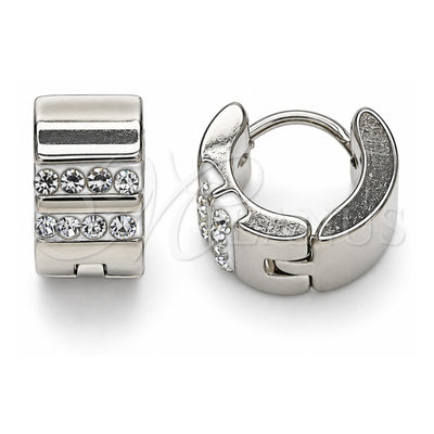 Stainless Steel Huggie Hoop, with White Crystal, Polished, Steel Finish, 02.230.0046.10