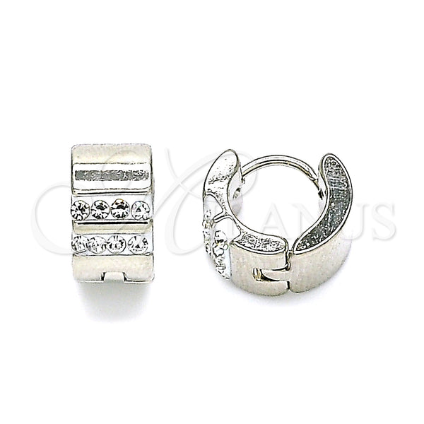 Stainless Steel Hoop Earrings — Huggie Hoop with White Crystal Polished 02. — main product view — SKU 141292 | Acero Inoxidable aretes de aro — Huggie Hoop with cristal blanco pulido 02. — SKU 141292