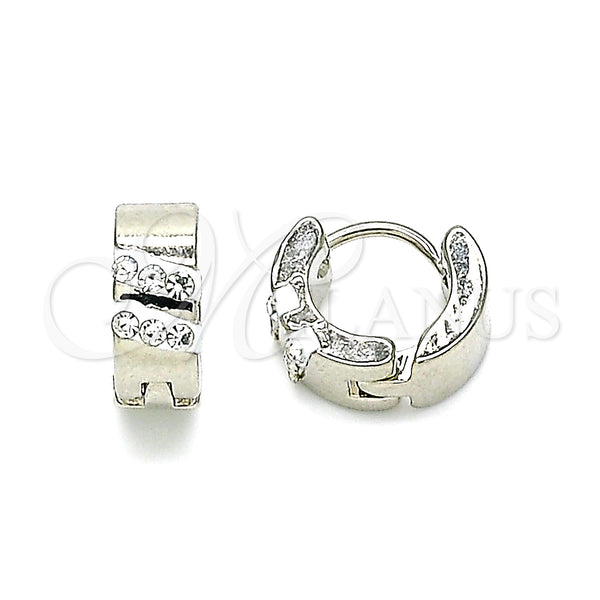 Stainless Steel Hoop Earrings — Huggie Hoop with White Crystal Polished 02. — main product view — SKU 141294 | Acero Inoxidable aretes de aro — Huggie Hoop with cristal blanco pulido 02. — SKU 141294