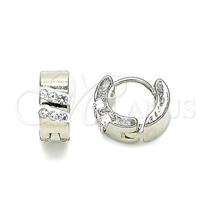 Stainless Steel Hoop Earrings — Huggie Hoop with White Crystal Polished 02. — main product view — SKU 141294 | Acero Inoxidable aretes de aro — Huggie Hoop with cristal blanco pulido 02. — SKU 141294