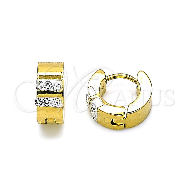 Stainless Steel Hoop Earrings — Huggie Hoop with White Crystal Polished 02. — main product view — SKU 141295 | Acero Inoxidable aretes de aro — Huggie Hoop with cristal blanco pulido 02. — SKU 141295