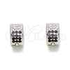 Stainless Steel Huggie Hoop, with Amethyst and White Crystal, Polished, Steel Finish, 02.230.0048.1.10