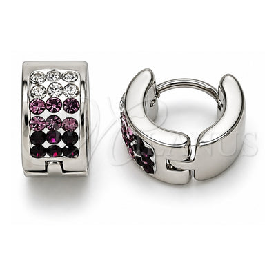 Stainless Steel Huggie Hoop, with Amethyst and White Crystal, Polished, Steel Finish, 02.230.0048.1.10