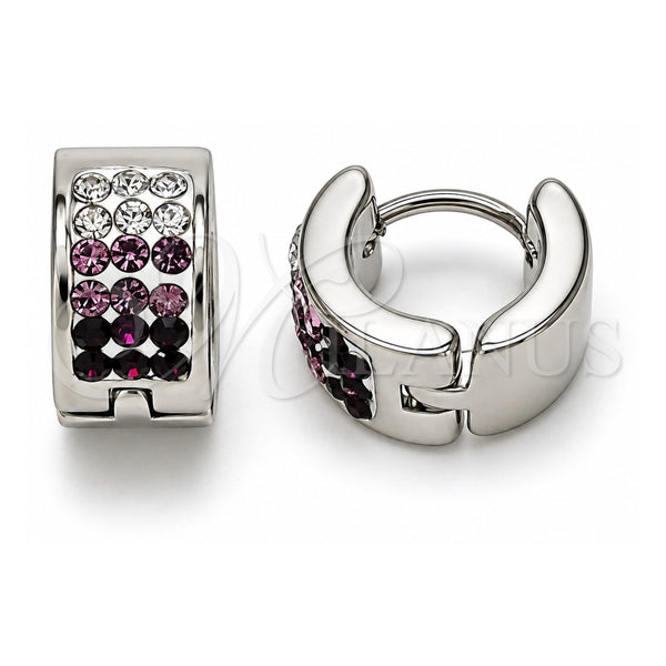 Stainless Steel Huggie Hoop, with Amethyst and White Crystal, Polished, Steel Finish, 02.230.0048.1.10