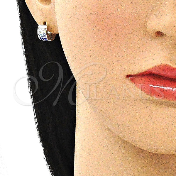 Stainless Steel Hoop Earrings — Huggie Hoop with Sapphire Blue and White Crystal — alternate product view — SKU 141298 | Acero Inoxidable aretes de aro — Huggie Hoop with Sapphire Blue and cristal blanco — SKU 141298