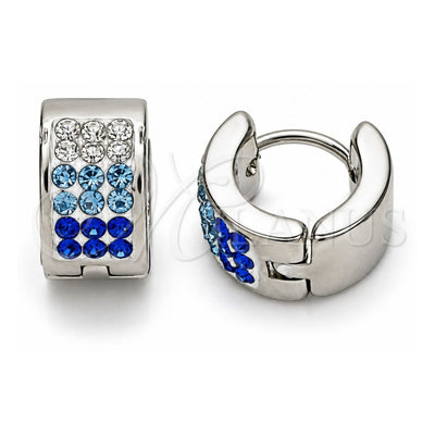 Stainless Steel Huggie Hoop, with Sapphire Blue and White Crystal, Polished, Steel Finish, 02.230.0048.2.10