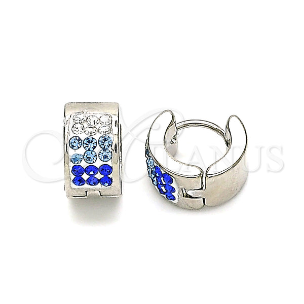 Stainless Steel Hoop Earrings — Huggie Hoop with Sapphire Blue and White Crystal — main product view — SKU 141298 | Acero Inoxidable aretes de aro — Huggie Hoop with Sapphire Blue and cristal blanco — SKU 141298