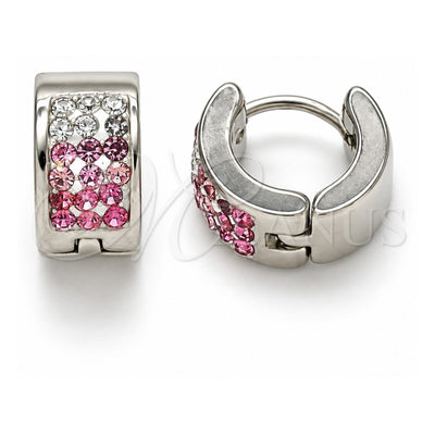 Stainless Steel Huggie Hoop, with Pink and White Crystal, Polished, Steel Finish, 02.230.0048.3.10